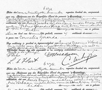 Inschrijving in geboorteregister van mijn oma op 27 december  1901 in Den Haag